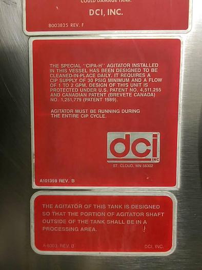 Used DCI 7000 Gallon Vertical SS Silo Dairy Tank