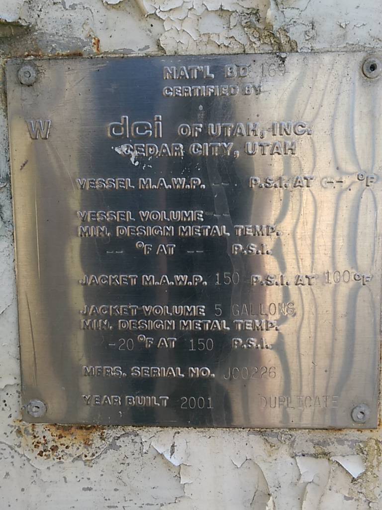 Used DCI 7000 Gallon Vertical SS Silo Dairy Tank