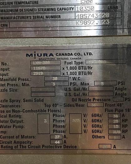Used Miura LXH-300 High Pressure Steam Boilers (3)