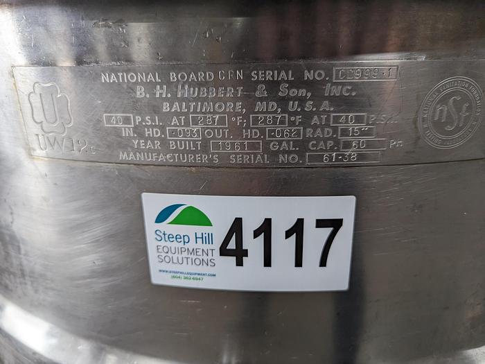 Used B.H. Hubbert SS 60 Gallon Steam Kettle