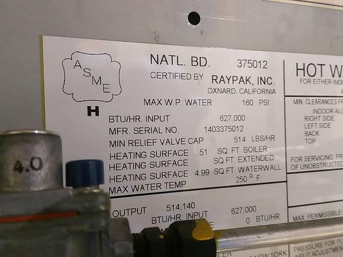 Used RAYPAK BOILER, MODEL H1-0624C