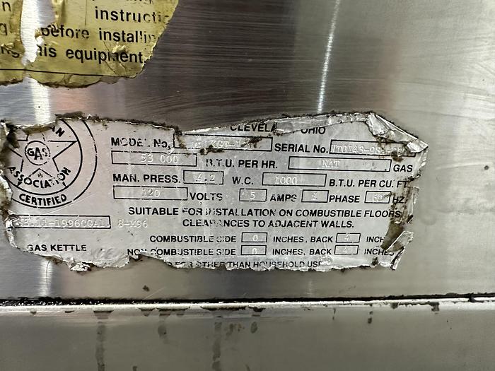 Used Cleveland KGT-12T 12 Gallon 2/3 Steam Jacketed Kettle 