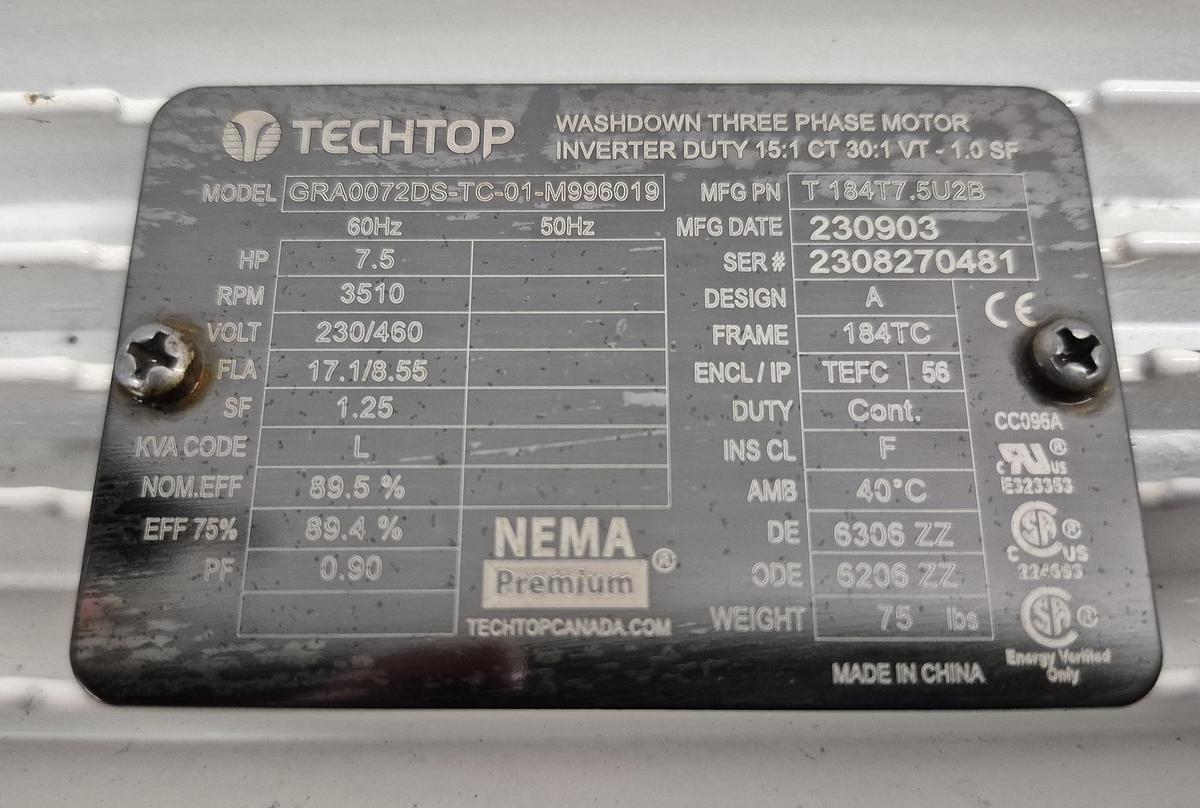 Used TechTop 7.5 HP Motor