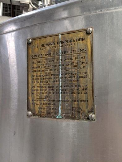 Used CE Howard 600 Gallon Jacketed Tank