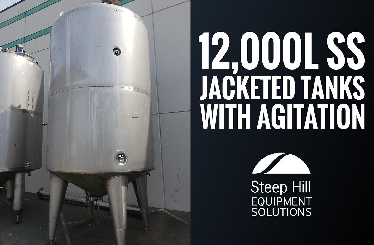 Used 12,000L SS Jacketed Tanks with Agitation