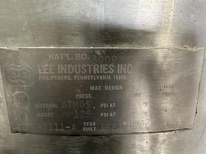 Used Lee Industries Scrape Agitation Kettle