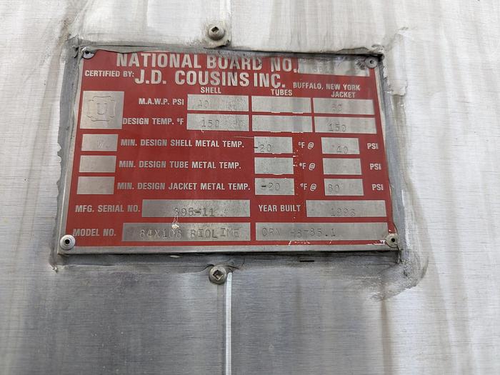 Used JD Cousins Jacketed 9000L Tank