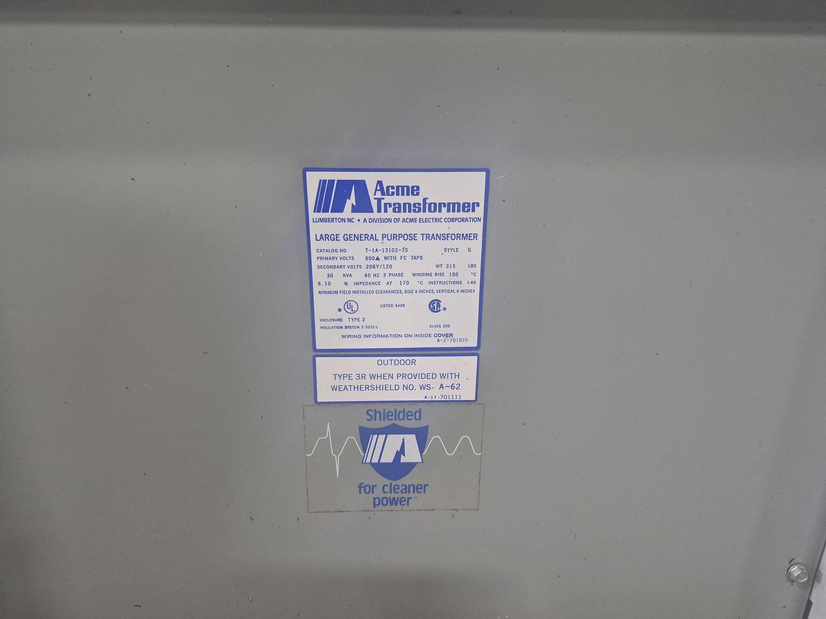 Used Acme 30 kVA 3-Phase Step-Down Transformer
