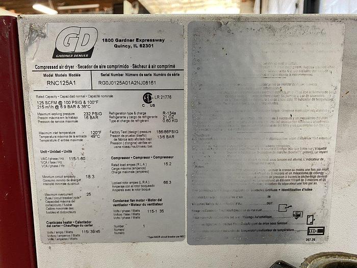 Used G-D RNC125A1 Refrigerated Air Dryer