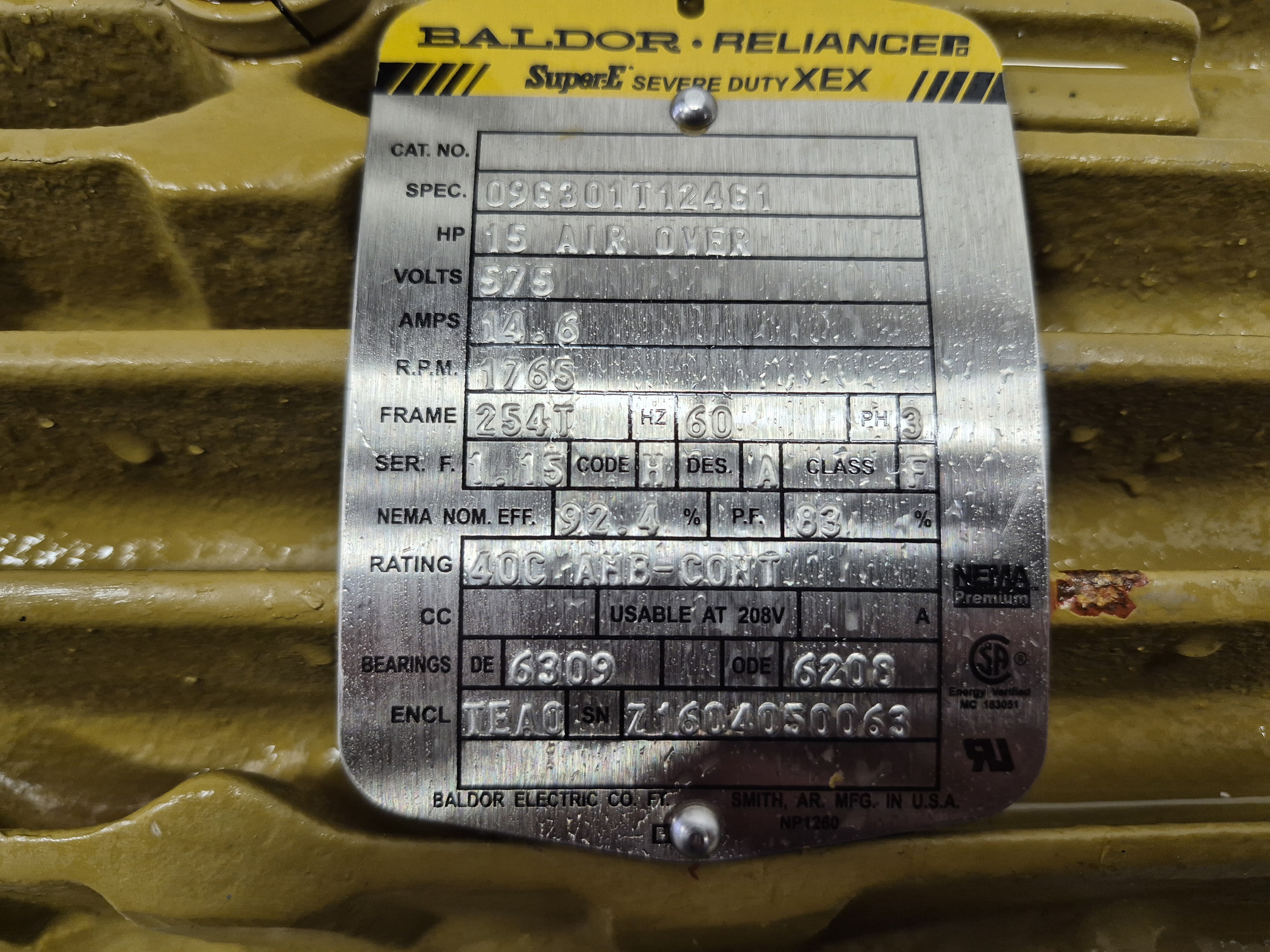 Used Baldor-Reliance Super-E Sever Duty XEX Electric Motor