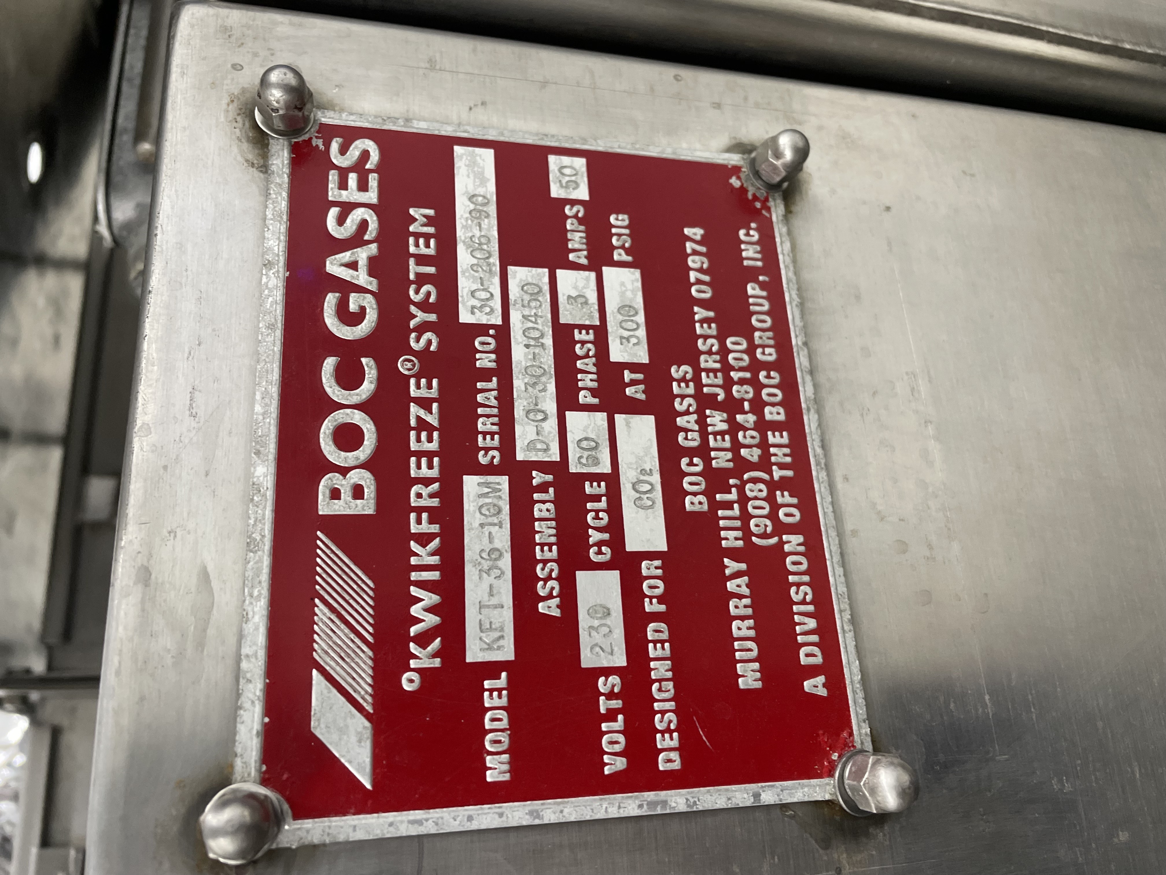 Used BOC Gases KFT-36-10M Liquid Nitrogen Tunnel Freezer