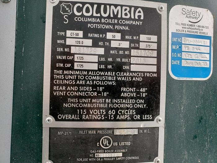 Used Columbia Boiler Company Boiler CT-50