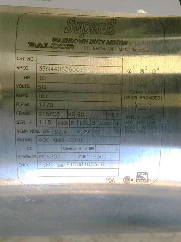 Used Baldor 10hp Washdown Motor