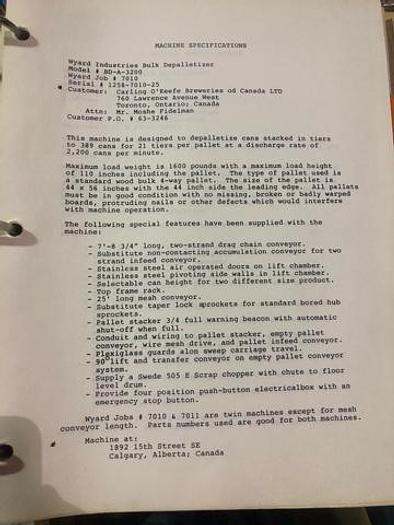 Used Wyard-Simplimatic BDA-3200 Bulk Can Depalletizer