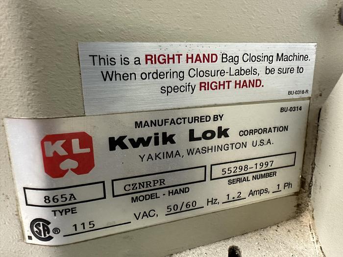 Used Kwik Lok 865 Automatic Bag Closer