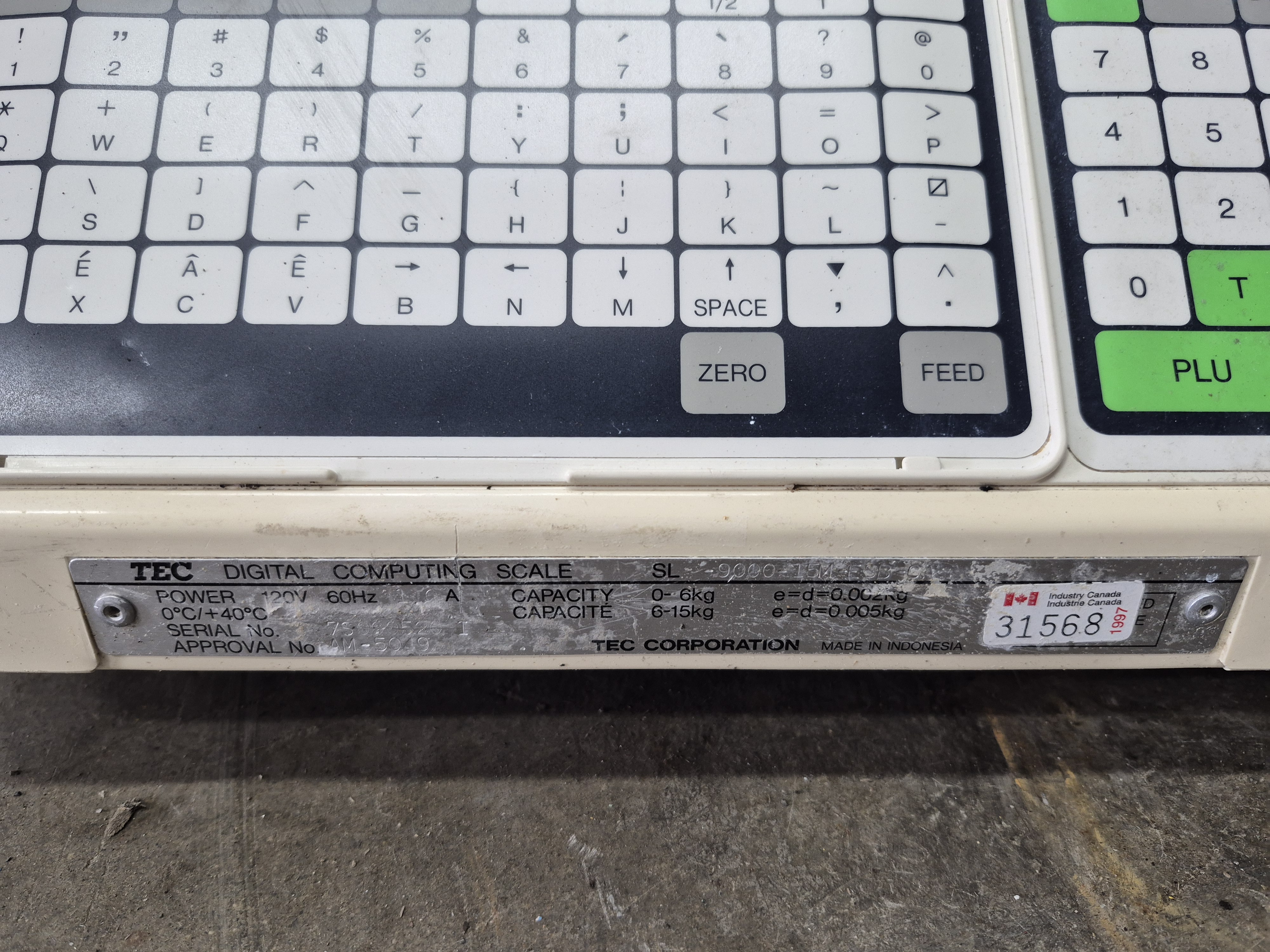 Used TEC Digital SL-9000 Label Printing Scale