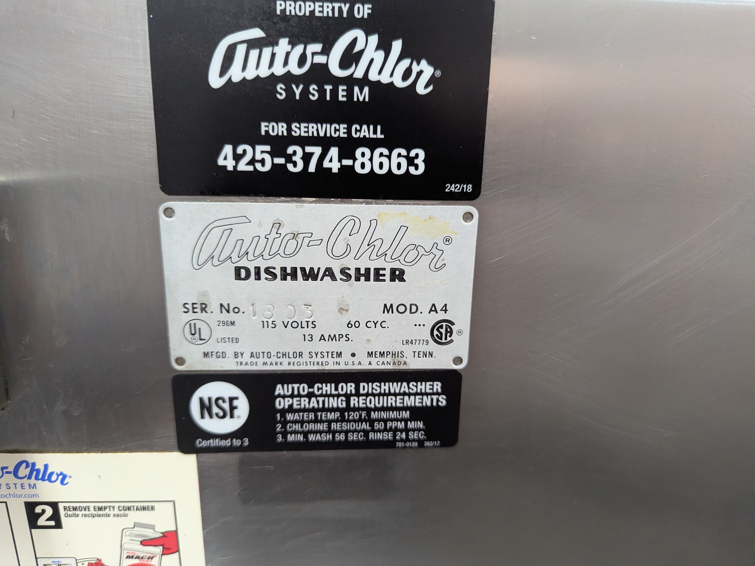 Used Auto-Chlor Dishwasher