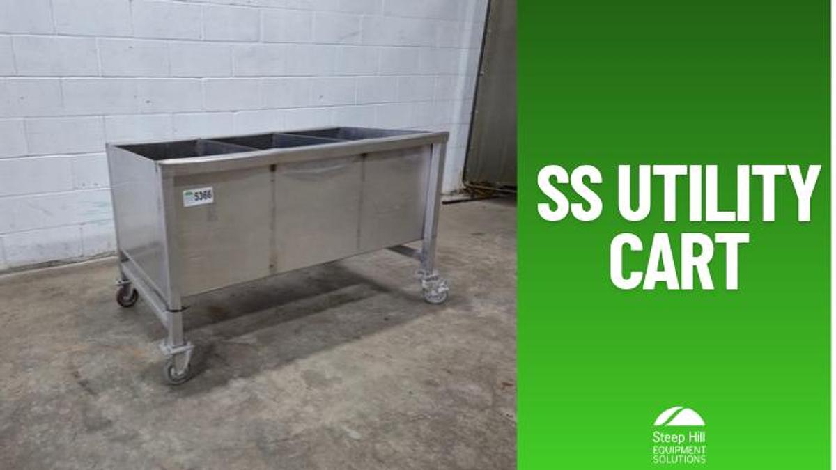 Used 3-Compartment Stainless Steel Mobile Soaking Tank & Utility Cart