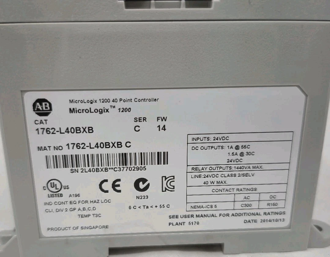 Used Allen-Bradley 1762-L40BXB 40-Point Programmable Logic Controller