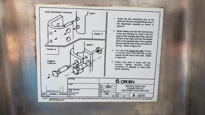 Used Groen Steam Jacketed Tilting Kettle with Scrape Surface Agitator