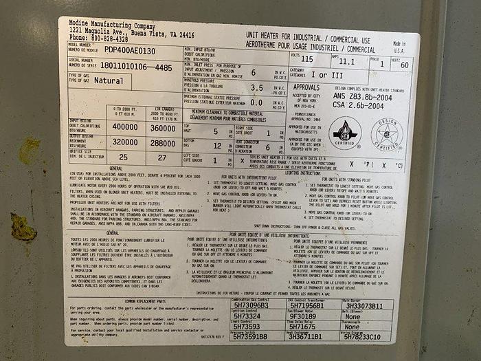 Used Modine High Efficiency II Unit Heater