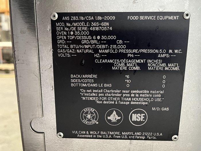 Used Vulcan 36S-6BN Natural Gas Range