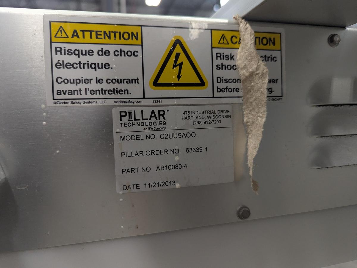 Used Aesus 6-Head Filling Line with Descrambler. Labeler, Filler, Capper, Induction Sealer & Accumulation Table