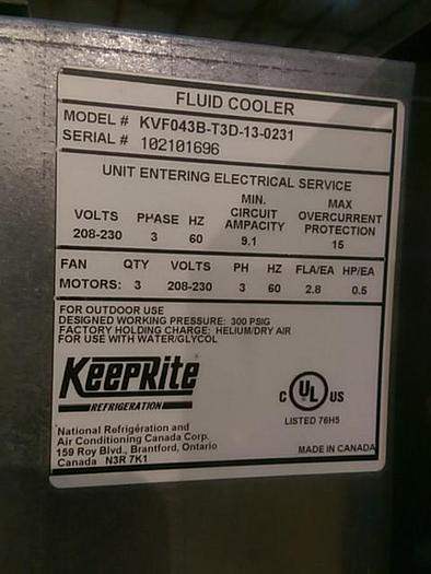 Used KeepRite KVF043B Direct Drive Fluid Cooler