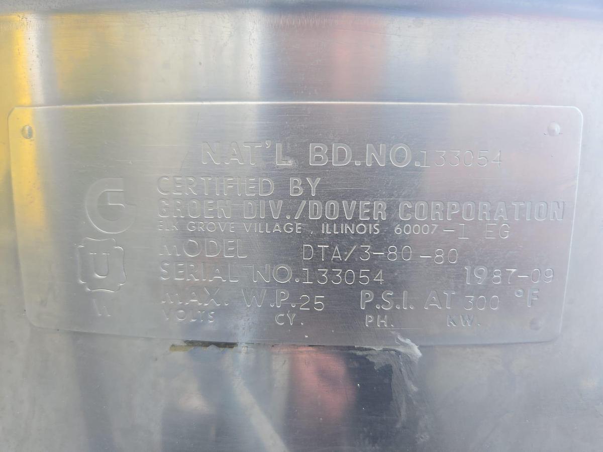 Used Twin Groen 80 Gallon Kettles with Scrape Agitation