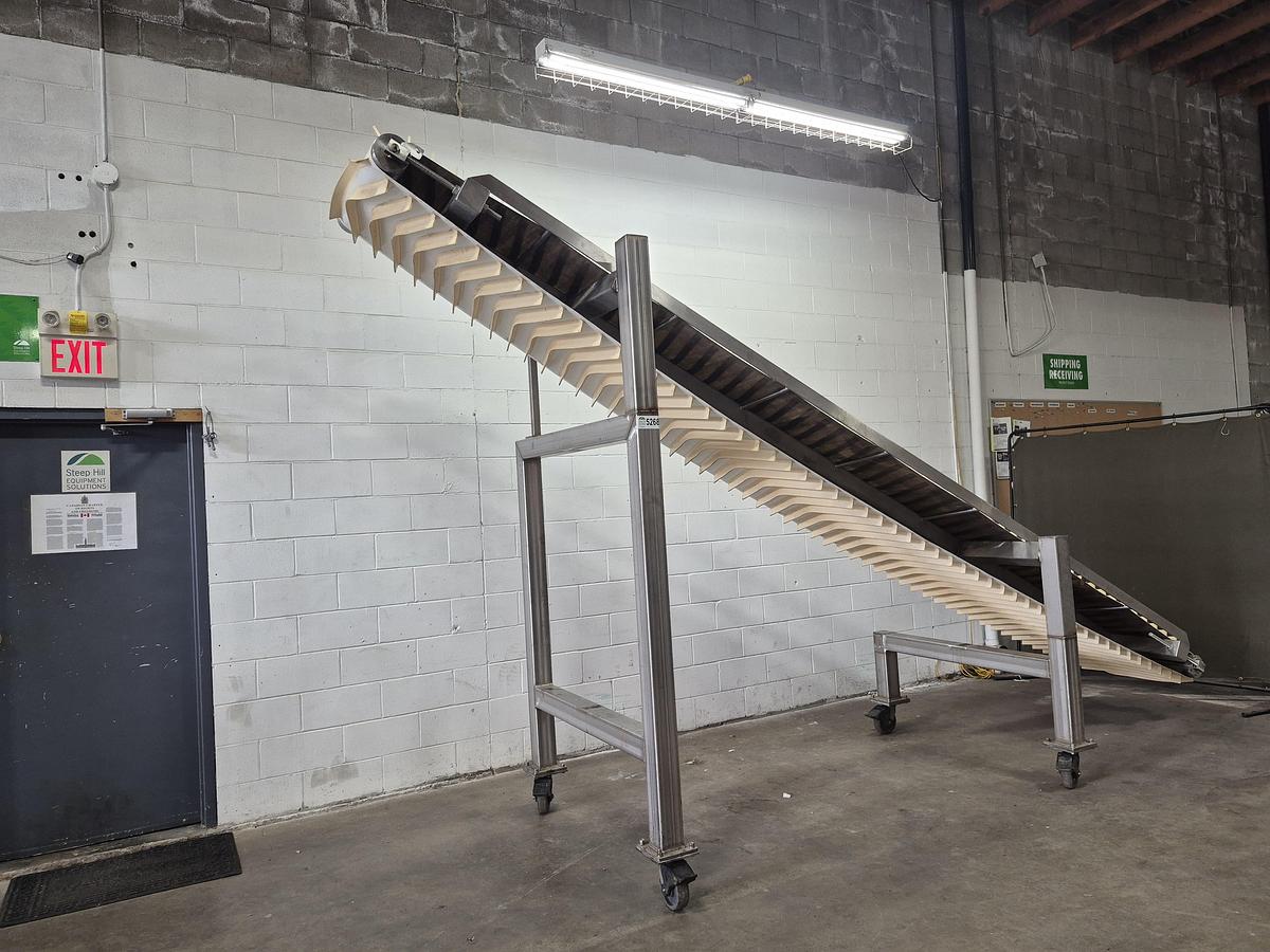 Used Interroll 18'L Cleated Incline Conveyor