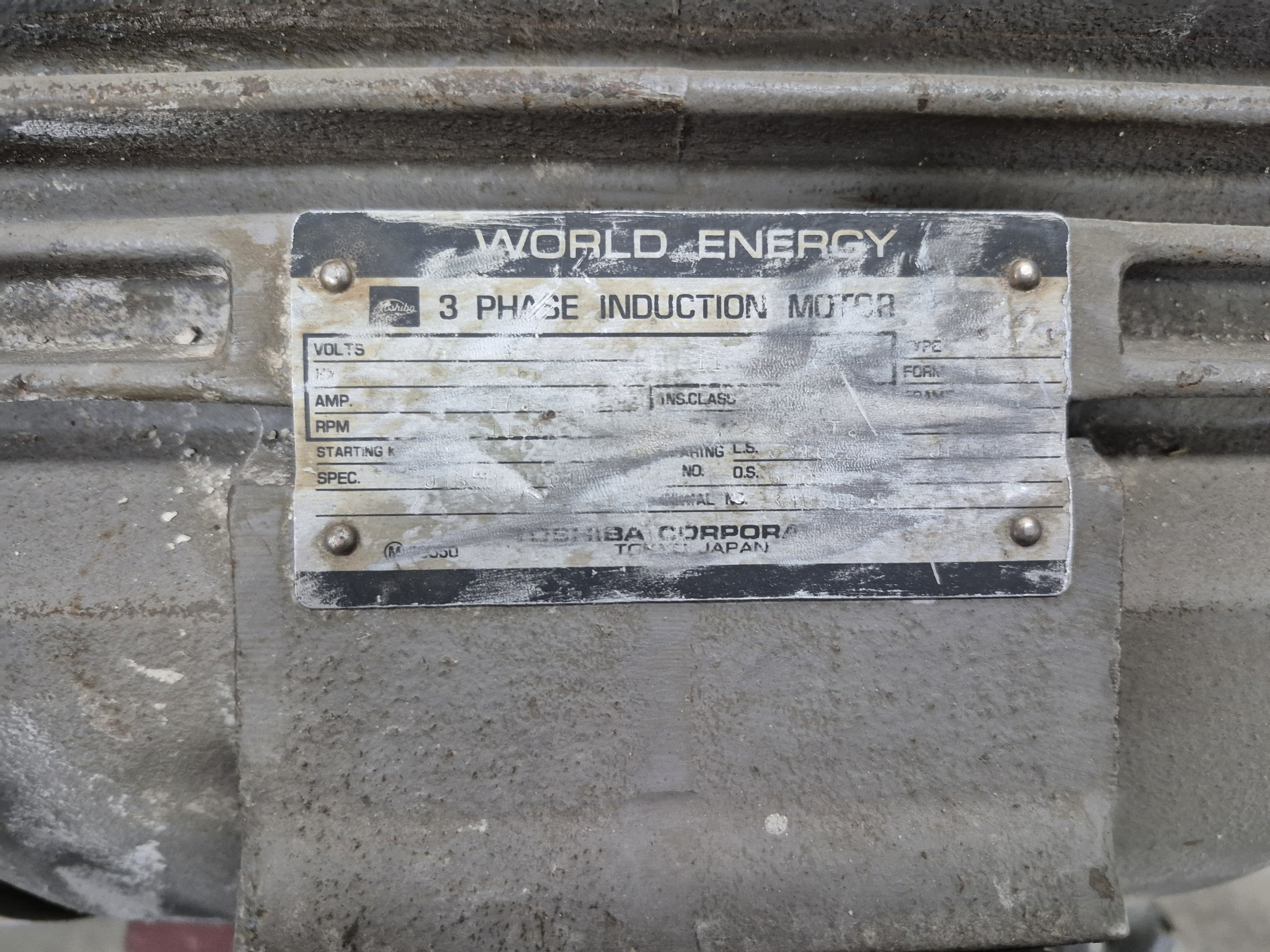 Used Toshiba 3-Phase Induction Motor 