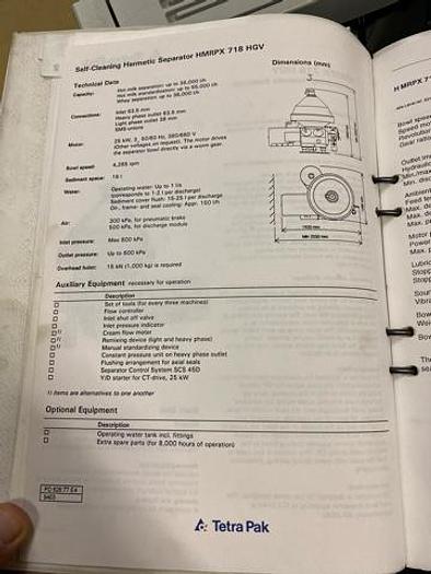 Used Alfa Laval HMRPX 718-HGV-74C Cream Separator