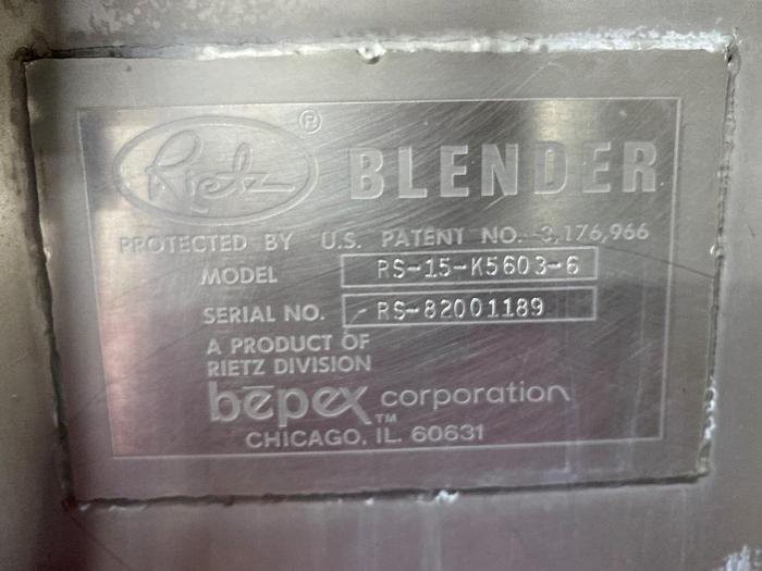 Used Rietz RS-15 SS Twin-Shaft Paddle Blender