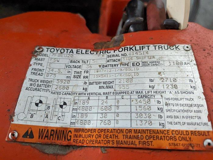 Used Toyota 7BEU20 Electric Forklift