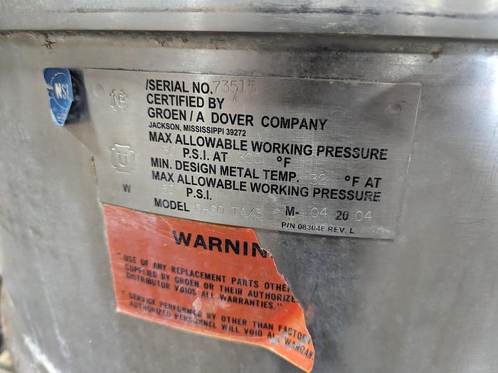 Used Groen 60 Gallon Tilting Kettle