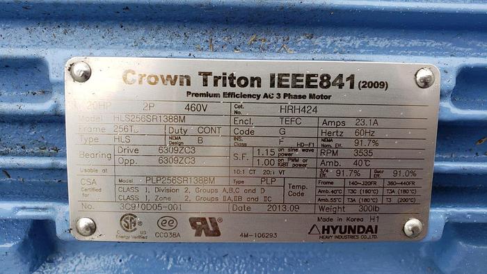 Used Crown Triton Premium Efficiency 20Hp AC Motor