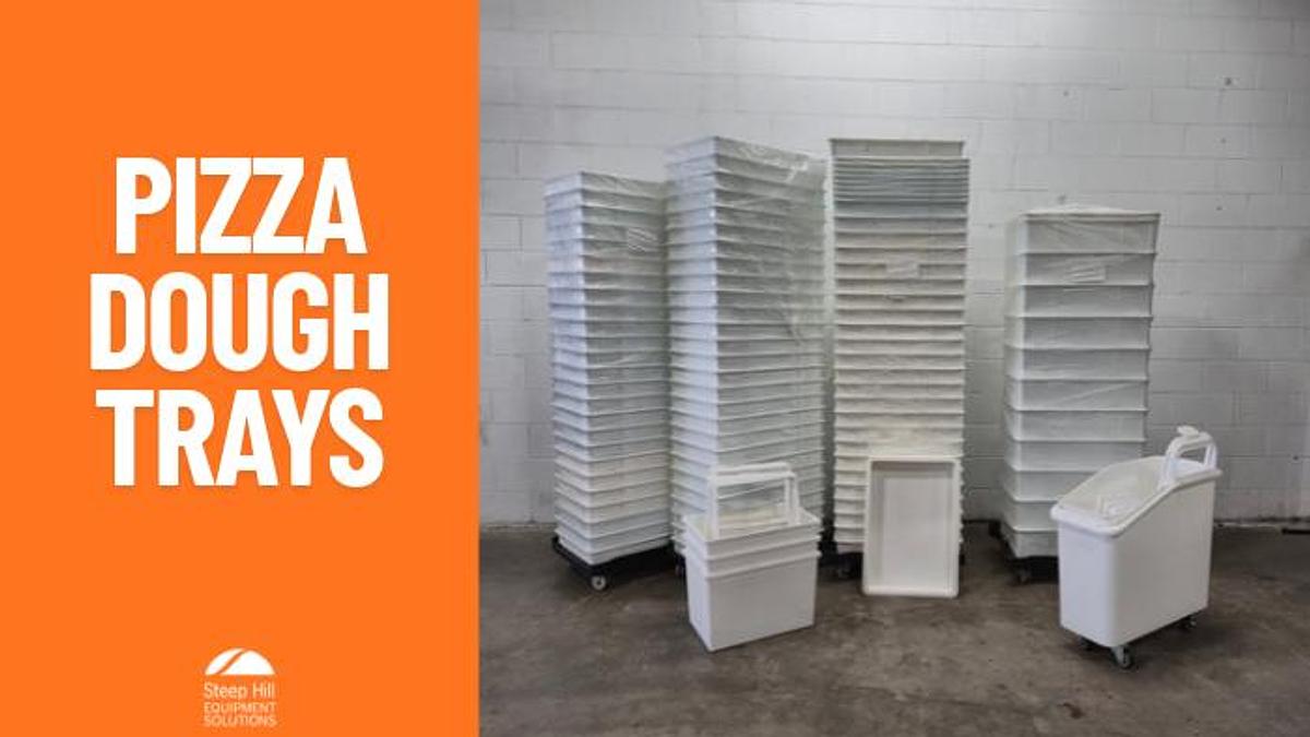 Used Commercial Pizza Dough Trays, Dollies, and Mobile Ingredient Bin Lot