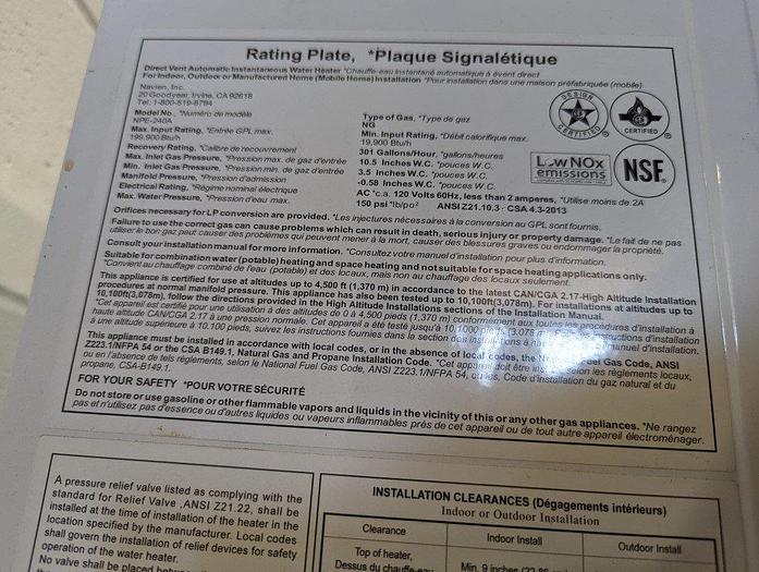 Used Navien NPE-240A Water Heater