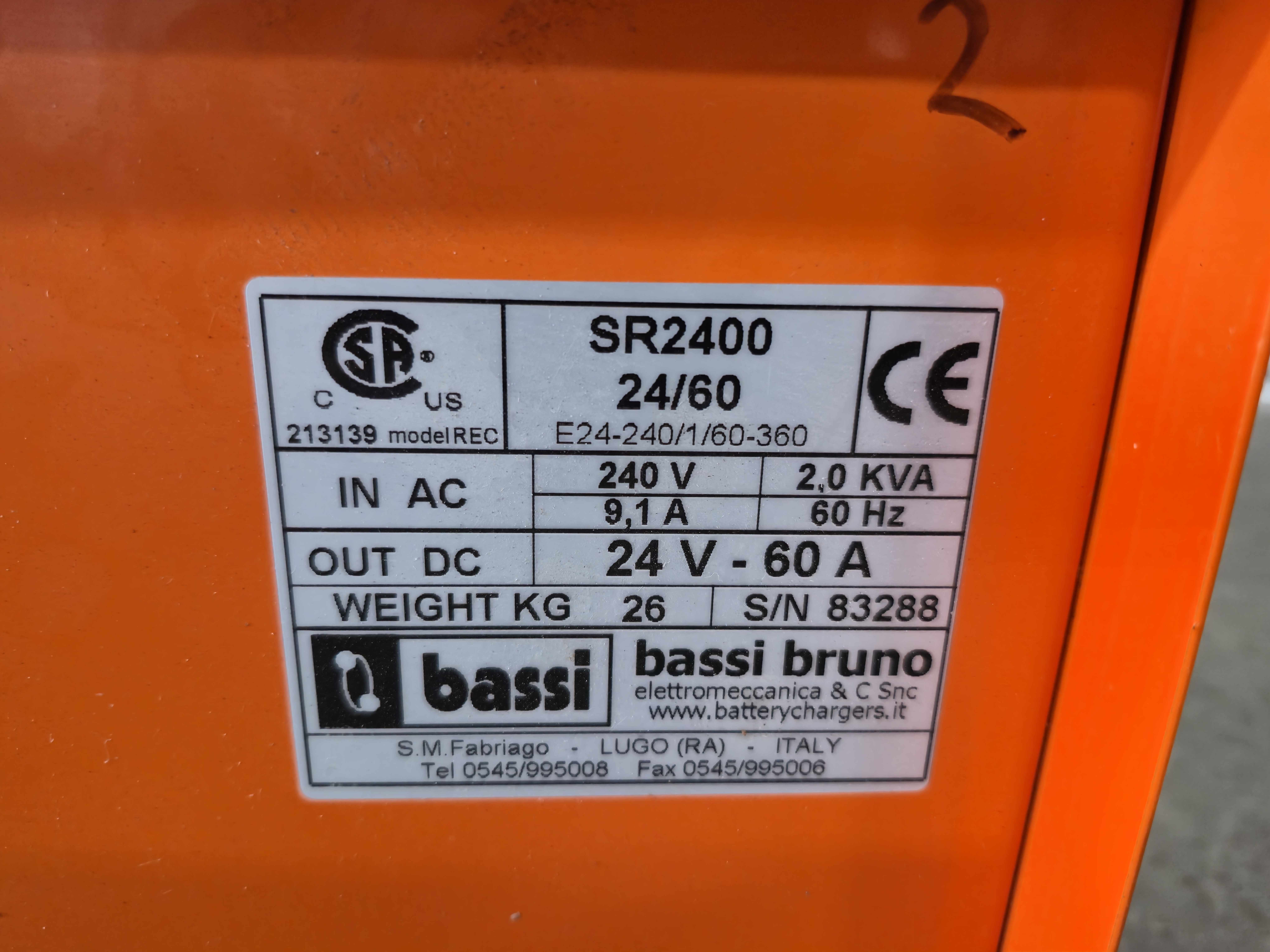 Used Bassi Bruno SR2400 24/60 Industrial Battery Charger