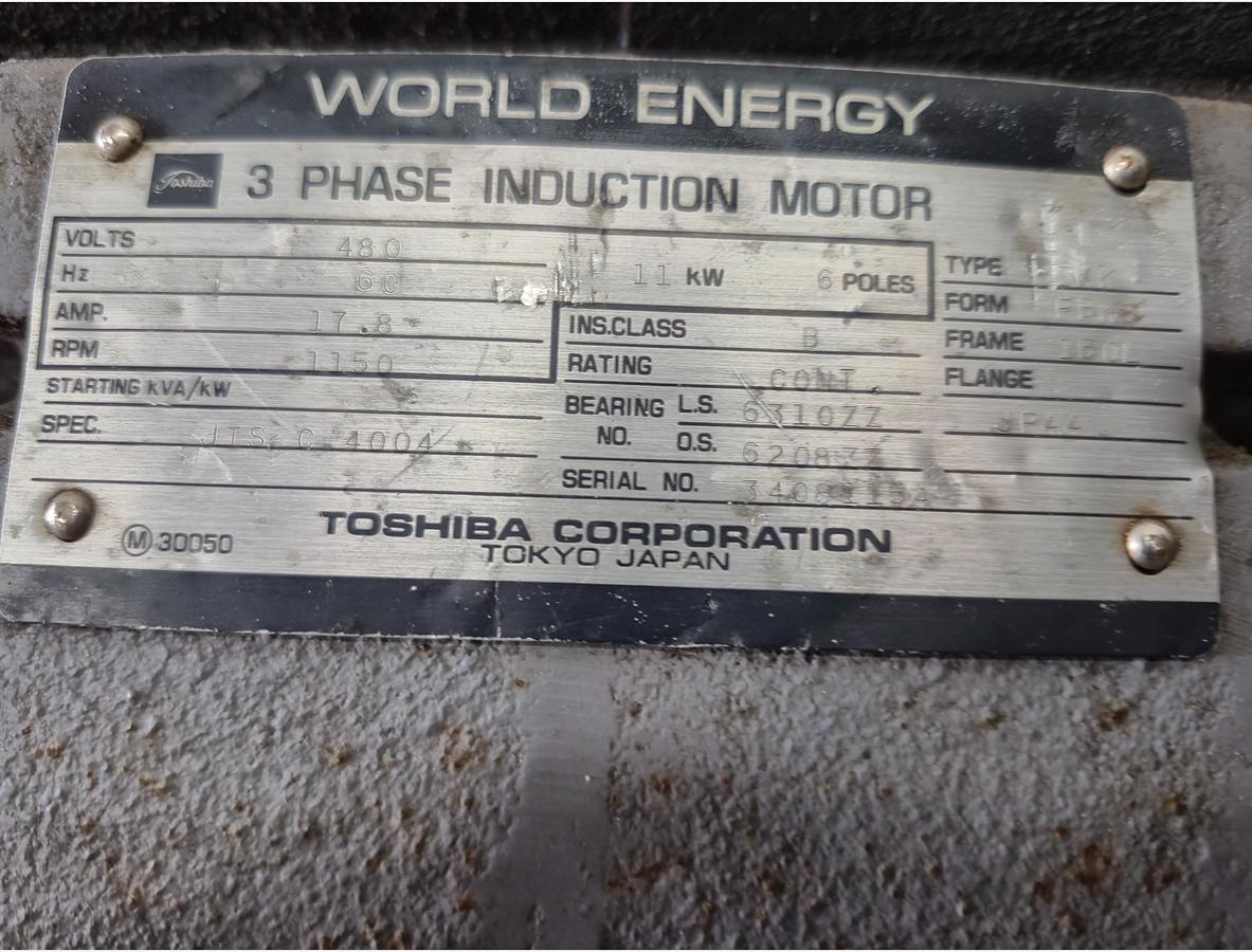Used Toshiba Corporation World Energy 3 Phase Induction Motor