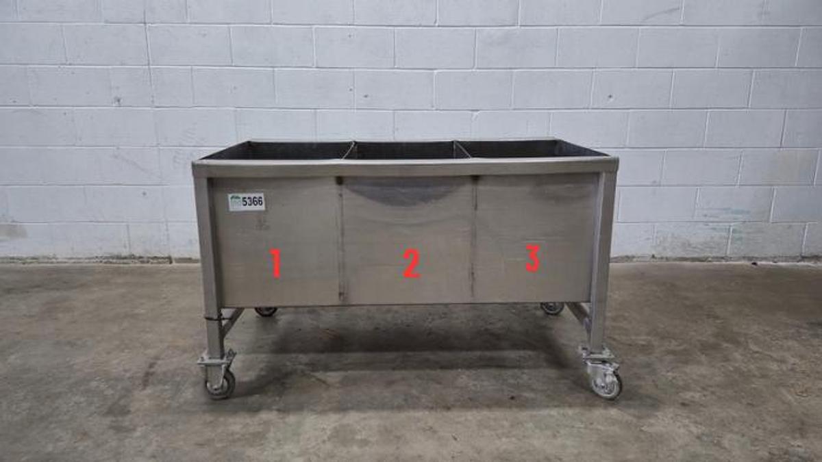 Used 3-Compartment Stainless Steel Mobile Soaking Tank & Utility Cart