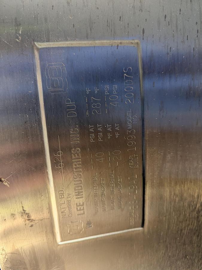 Used Lee 200D7S 200 Gallon Kettle