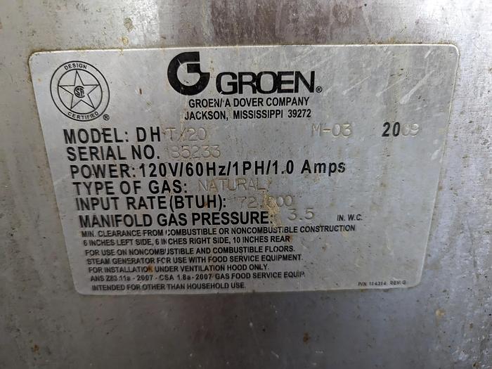 Used Groen DHT/20 Steam Jacketed Tilt Kettle