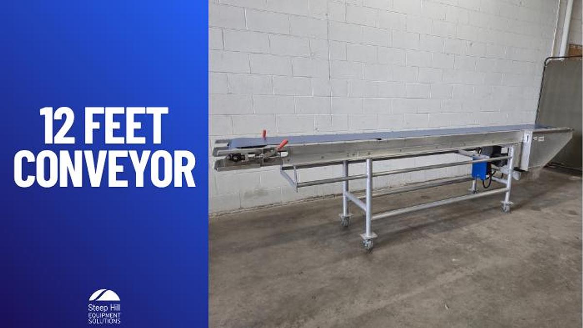 Used 12-Foot Stainless Steel Food-Grade Belt Conveyor