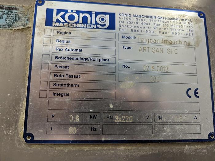 Used König Artisan SFC Dough Sheeter