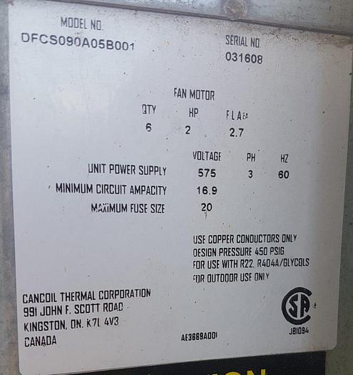 Used Cancoil DFCS Direct-Drive Fluid Cooler