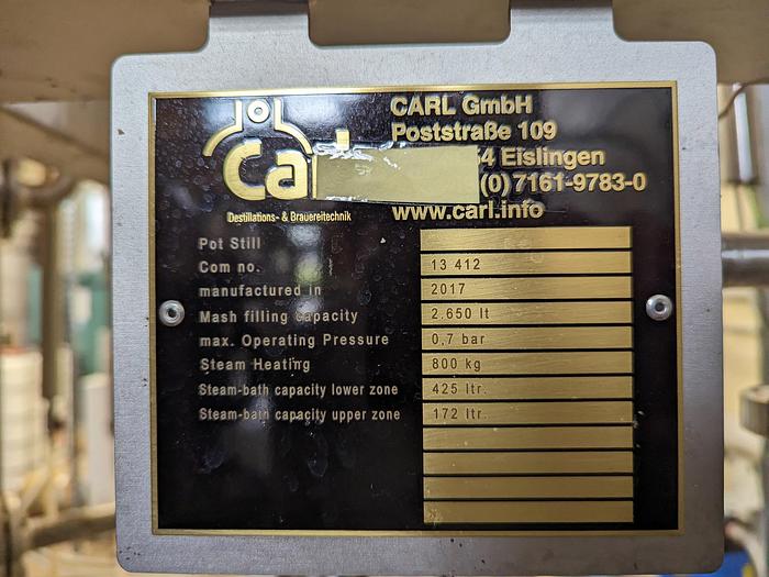 Used CARL 2,650 Litre Pot Still
