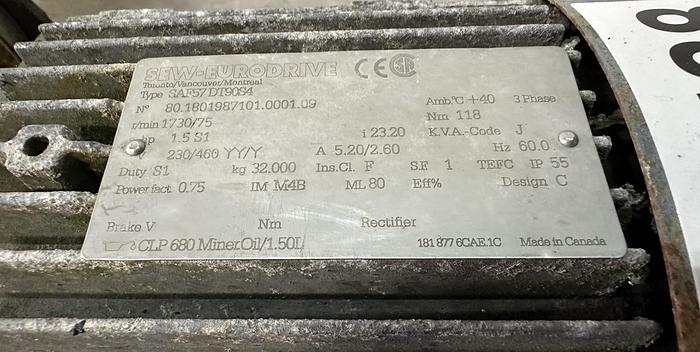 Used Sew-Eurodrive 1.5HP Gear Motor