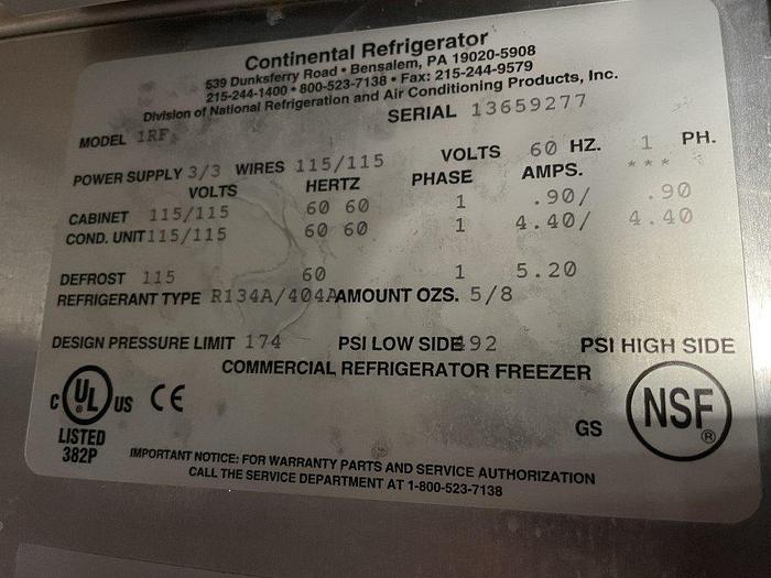 Used Continental 1RF Refrigerator-Freezer