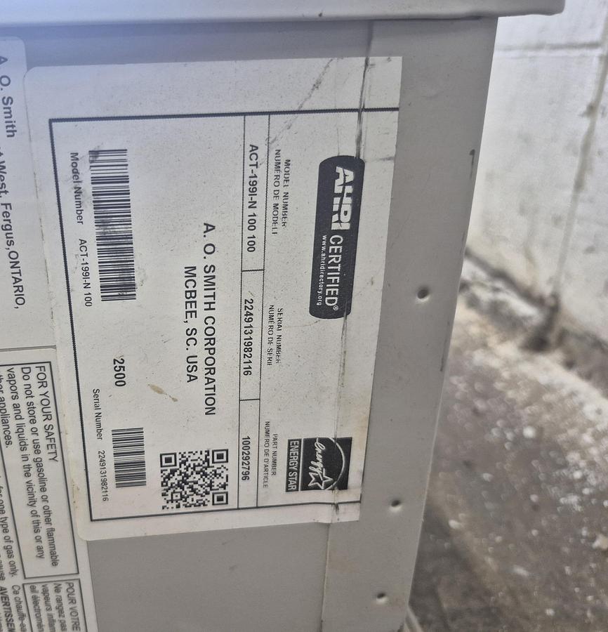 Used A.O. Smith Natural Gas Tankless Water Heater